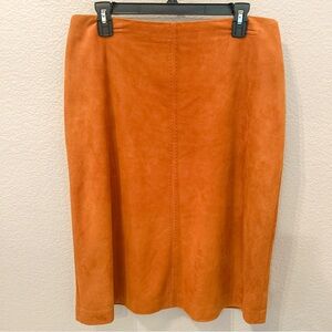Ellen Tracy Brown Tan Suede Leather Pencil Skirt Below Knee Midi Size 10/12 W32